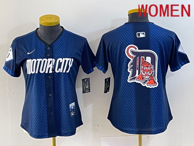 Women Detroit Tigers Blank Blue City Edition Nike 2024 MLB Jersey style 5->women mlb jersey->Women Jersey
